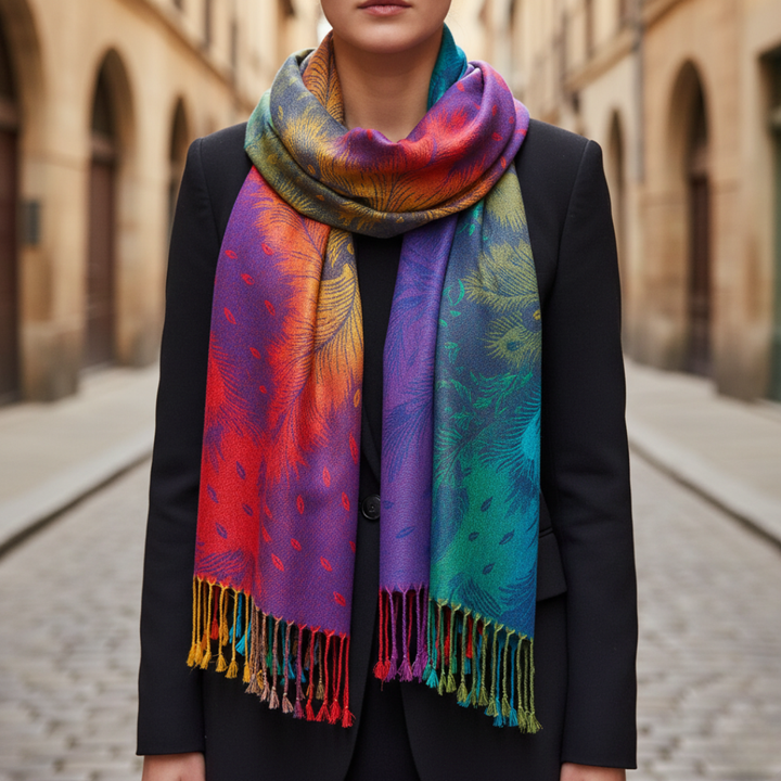 Women's Scarf Mixed Fabric Colorful Peacock Pattern
