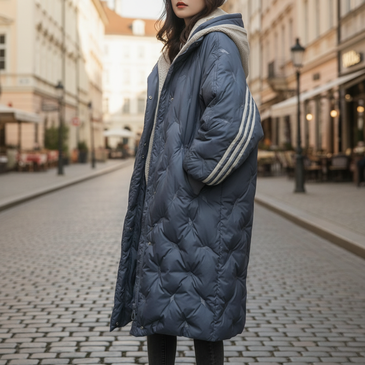 Piumino Lungo Donna in Tessuto Tecnico con Cappuccio