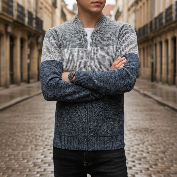 Cardigan Uomo Con Strisce E Cerniera