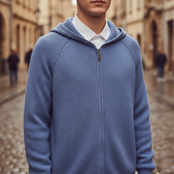 Cardigan Uomo con Cappuccio in Maglia Disponibile