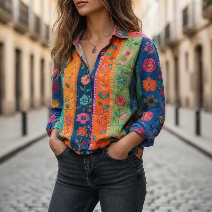 Camicia Donna a Maniche Lunghe con Motivo Floreale