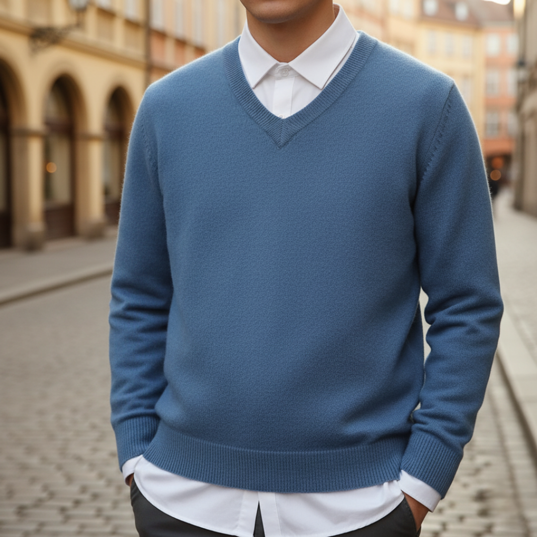 Maglione uomo a V in tinta unita