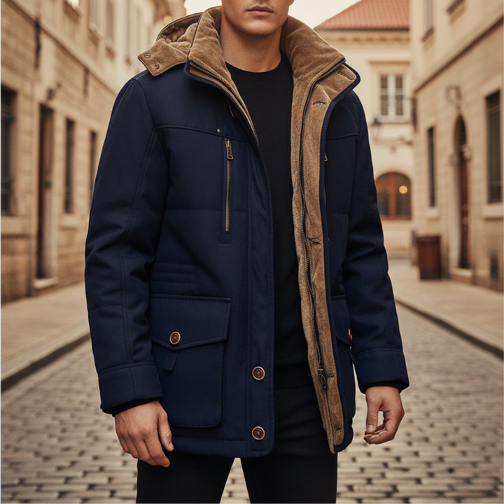 Giacca Uomo Impermeabile con Cappuccio e Interno Pelliccia