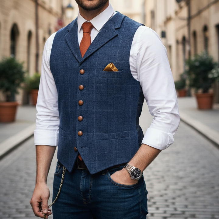 Uomo Gilet Monopetto Quadri Elegante