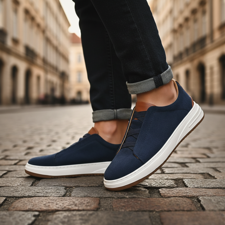 Scarpe Uomo in Tessuto con Suola Bianca