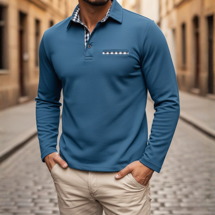 Maglione Uomo Collo Polo Lungo Maniche Tessuto Morbido