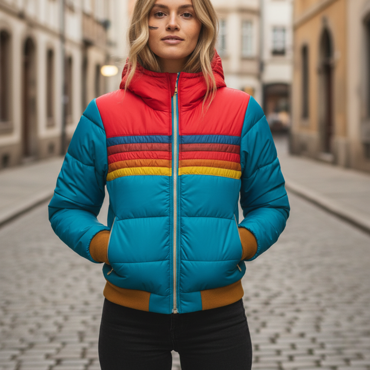 Piumino Donna Invernale Imbottito con Cappuccio e Righe