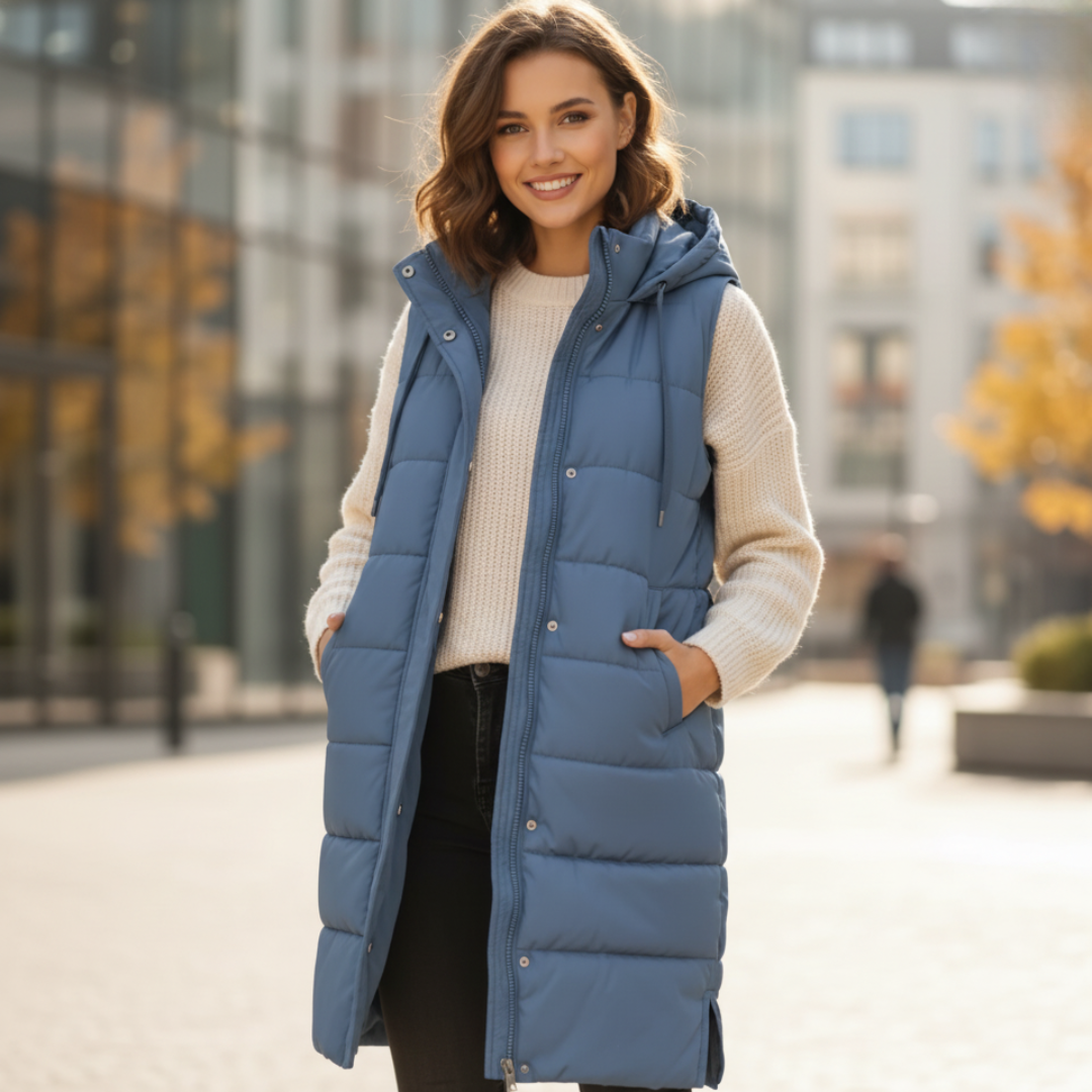 Giacca lunga da donna imbottita con cappuccio