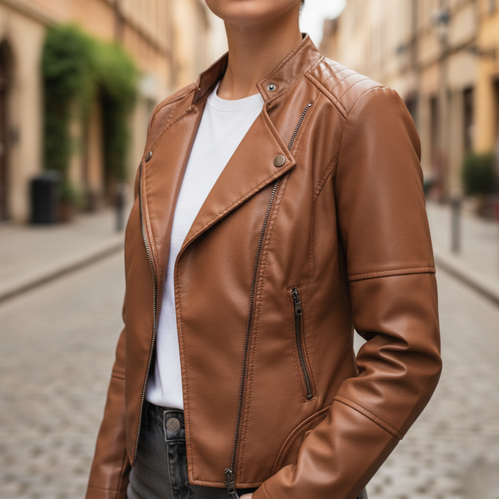 Giacca Donna in Ecopelle con Zip Frontale