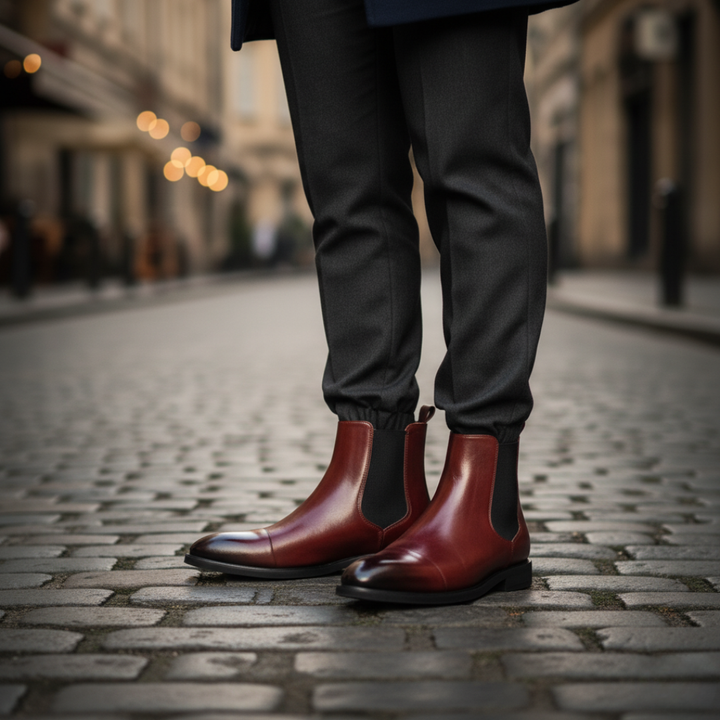 Stivali Chelsea Uomo in Pelle Sintetica Marrone con Elastico