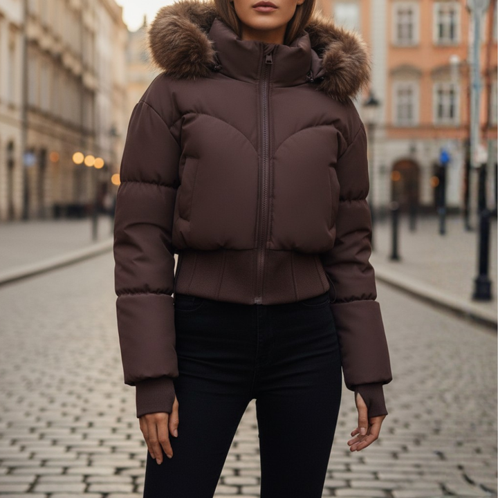 Giacca Piumino Donna con Cappuccio Pelliccia Sintetica Materiale Impermeabile