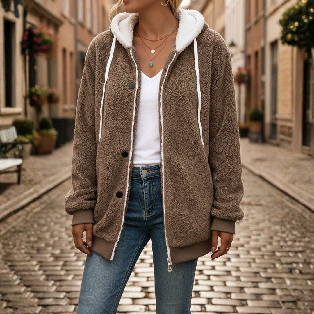 Giacca morbida con cappuccio per donna