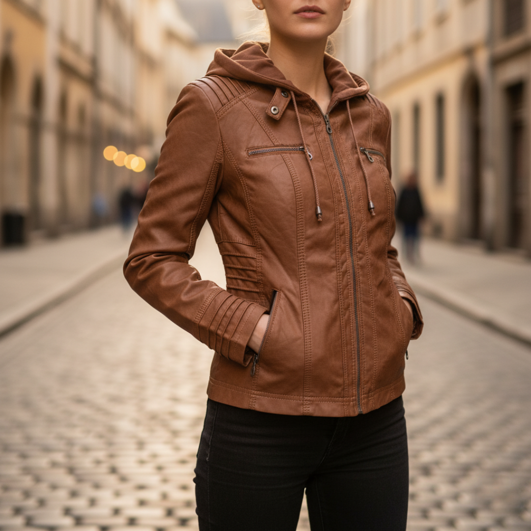 Lederjacke mit Kapuze für Damen