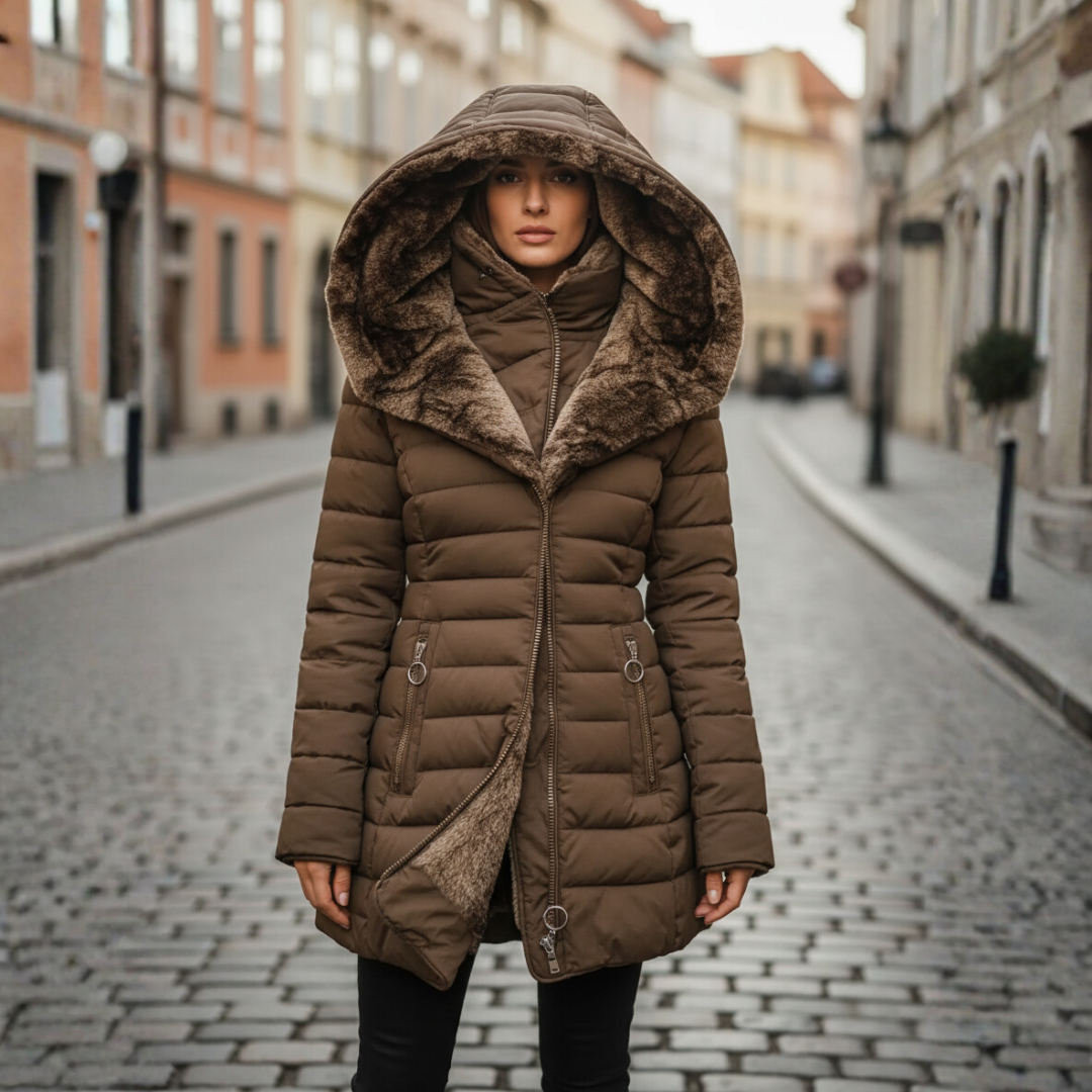 Giacca Piumino Donna Invernale Impermeabile Cappuccio Pelliccia Materiale
