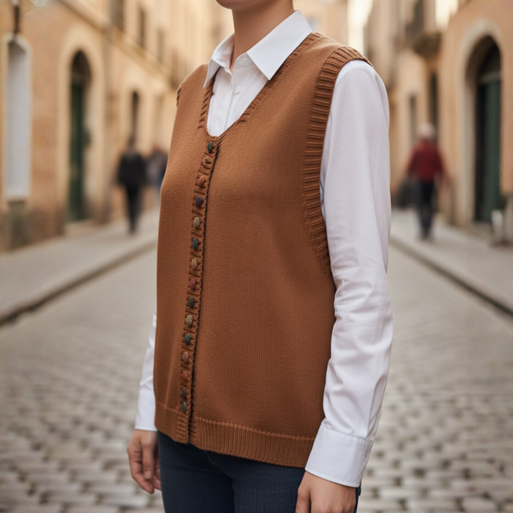 Gilet Maglia Donna Lana Acrilico Bottoni Colorati