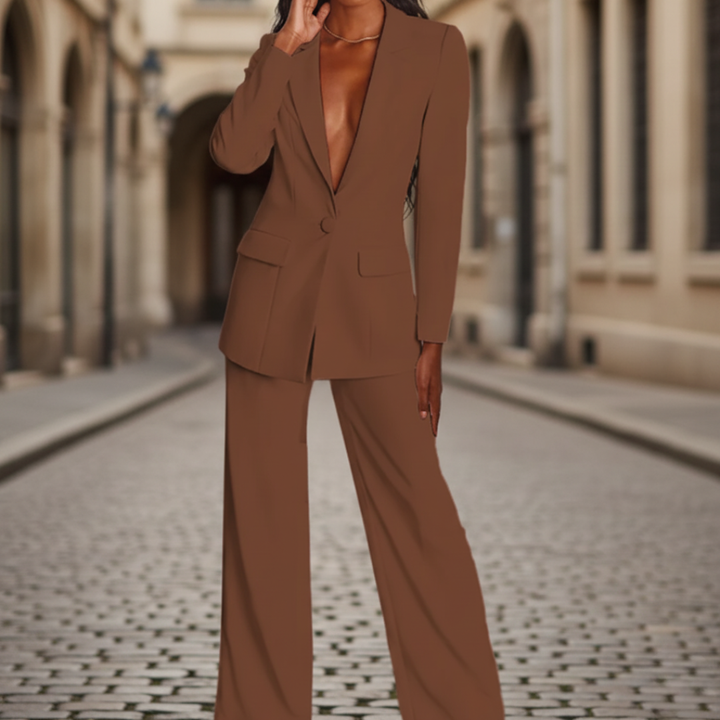 Tailleur Donna Blazer Pantalone Palazzo Elegante