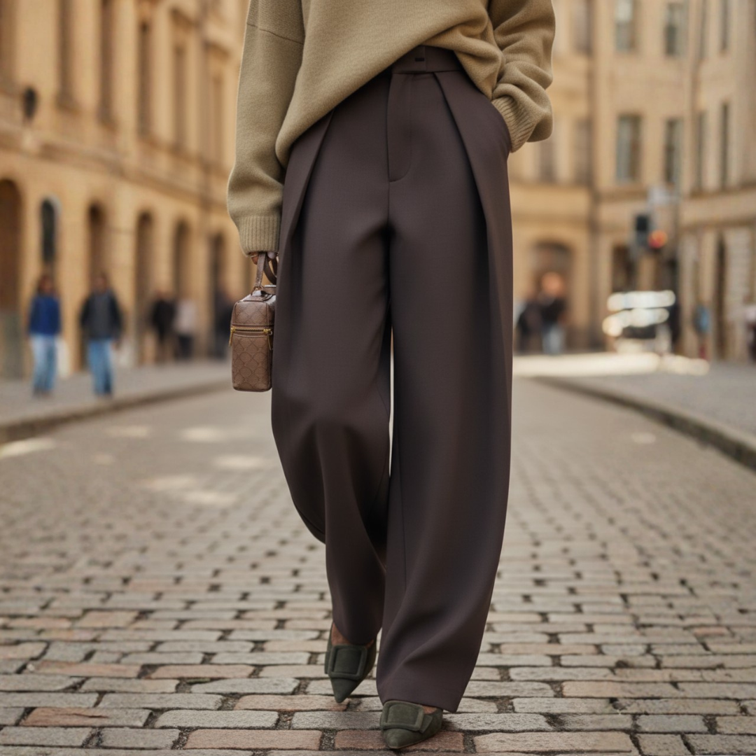 Pantaloni Donna Pleated Fascia Alta Tessuto