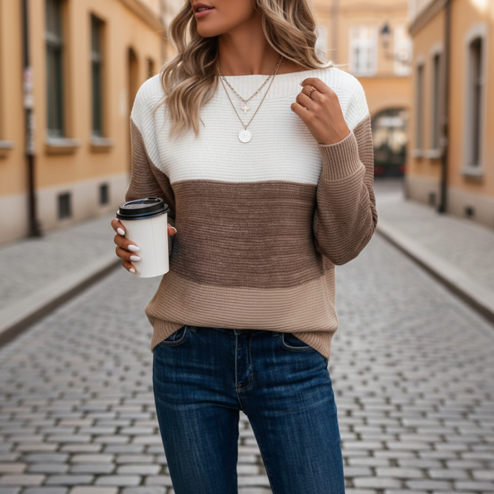 Maglione donna maniche lunghe color block casual