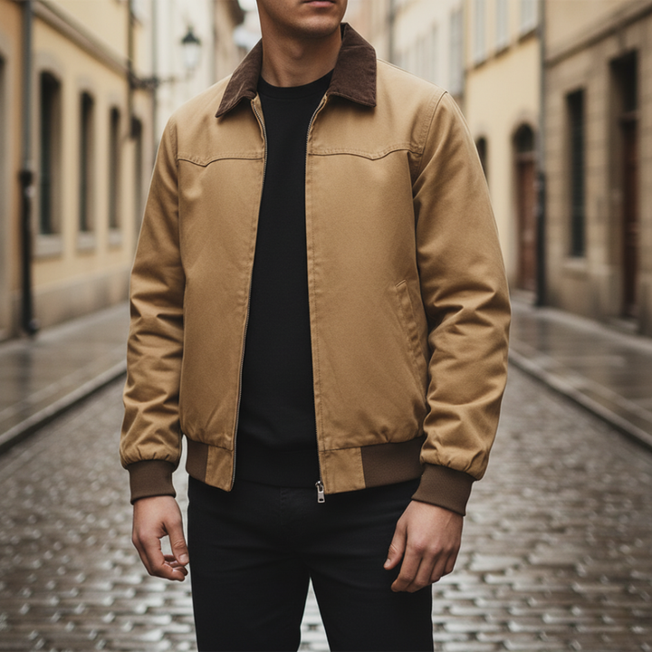 Men's Jacket with Synthetic Leather Collar