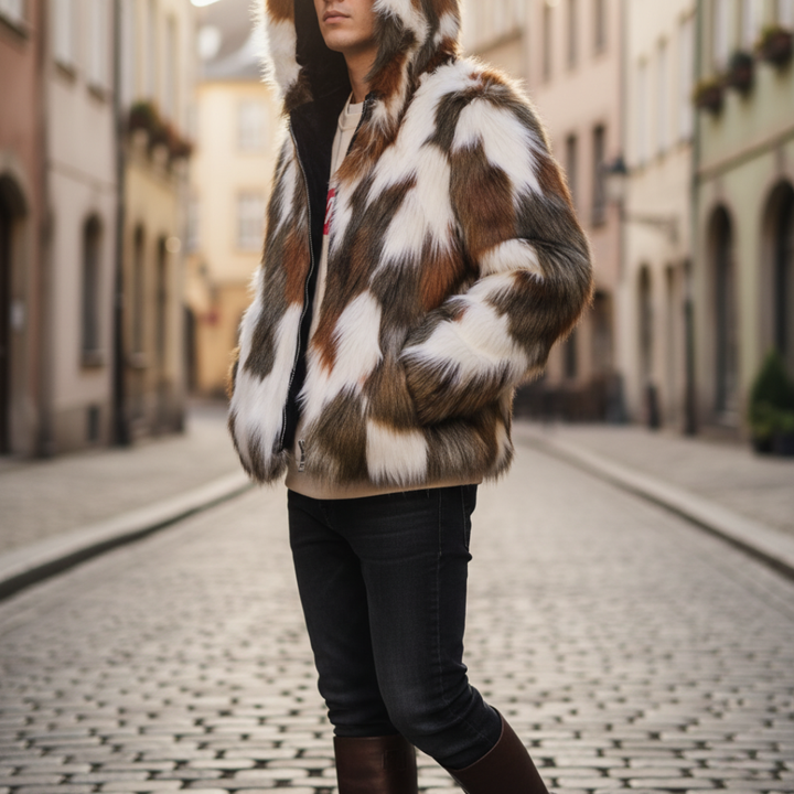 Giacca Uomo Invernale con Cappuccio in Pelliccia Sintetica