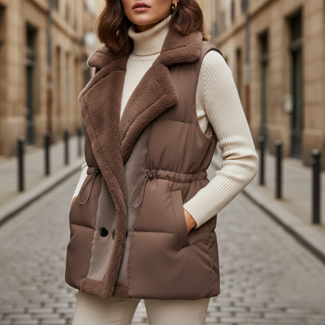 Gilet imbottito donna con collo in pelliccia sintetica