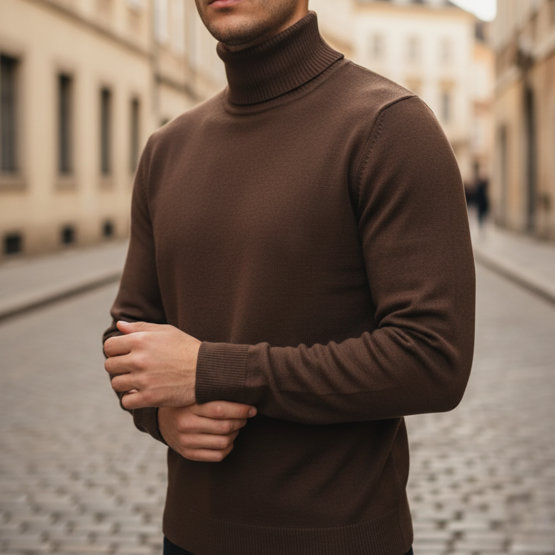 Maglione uomo con collo alto in materiale misto maniche lunghe
