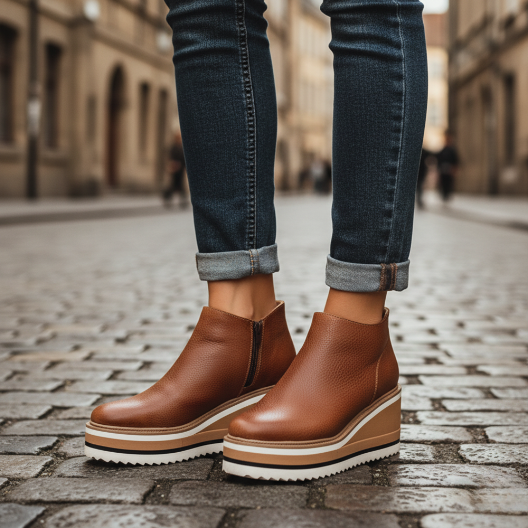 Stivaletti donna similpelle con zip e tacco wedge