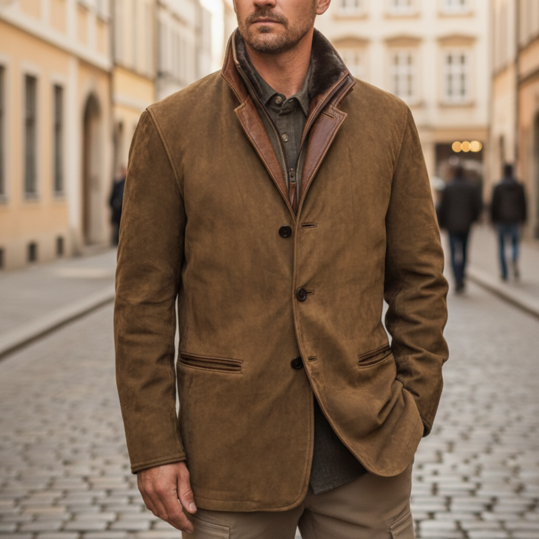 Giacca Uomo Invernale in Camoscio con Collo in Ecopelle