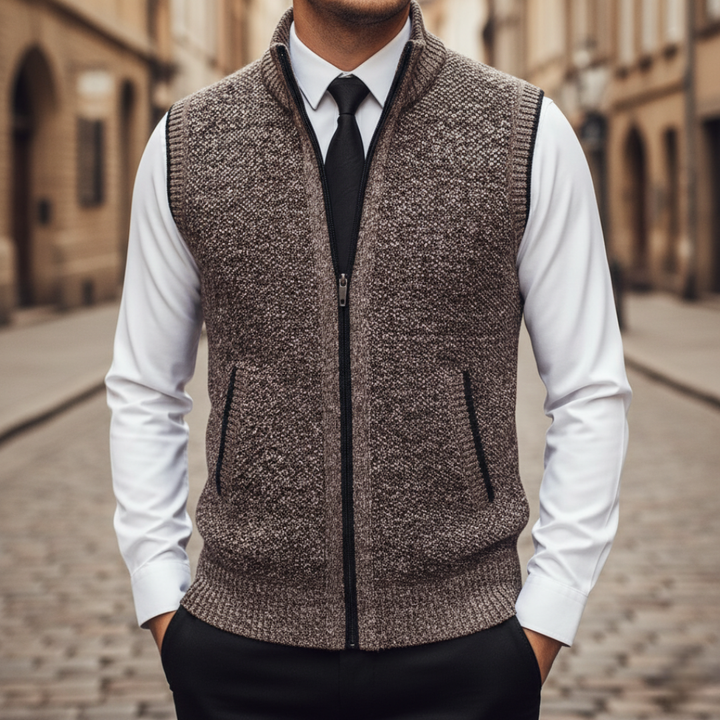 Gilet Uomo Maglione Zip Collo Alto