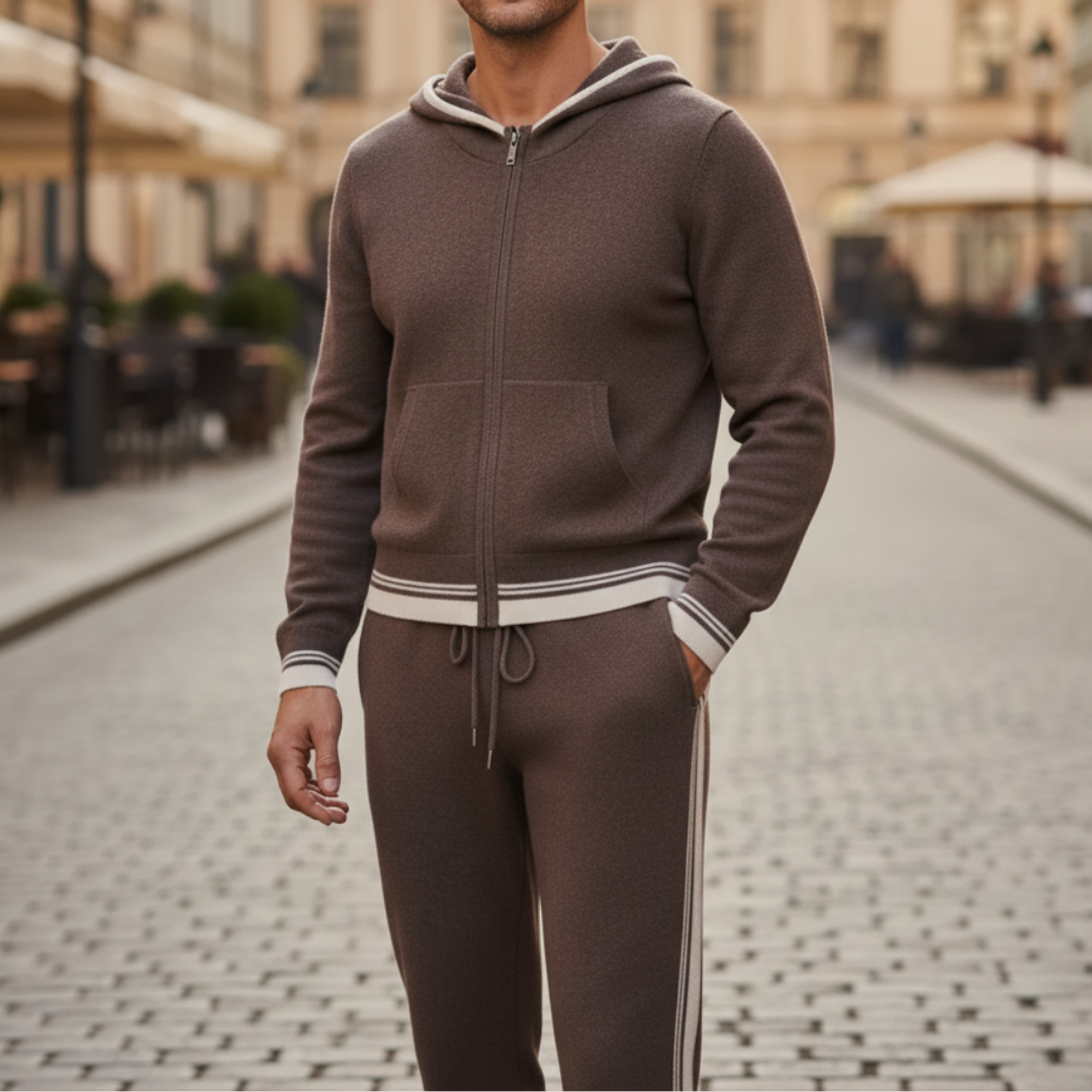Men's Tracksuit Set with Hood in Soft Yarn