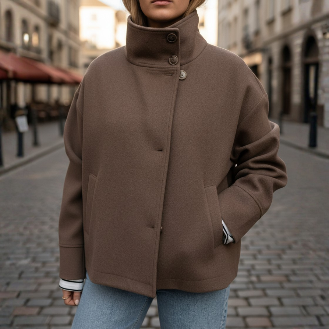Damenmantel mit Stehkragen und Knöpfen