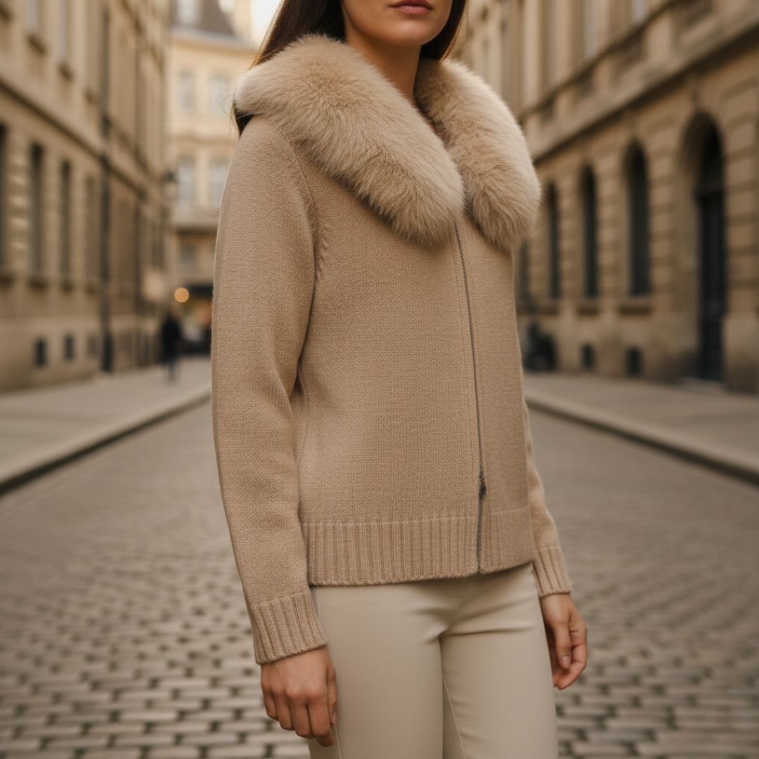 Damenjacke aus Mischgewebe mit Kragen aus Kunstpelz