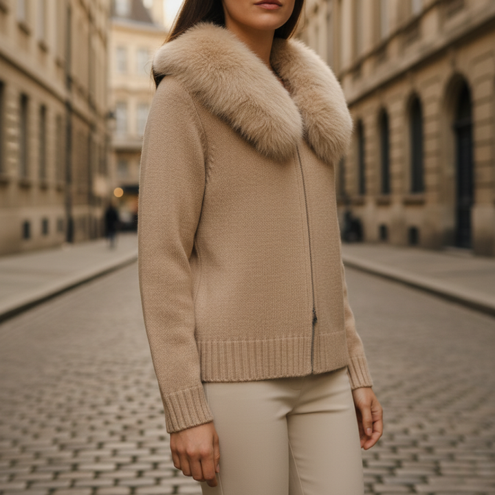 Damenjacke aus Mischgewebe mit Kragen aus Kunstpelz