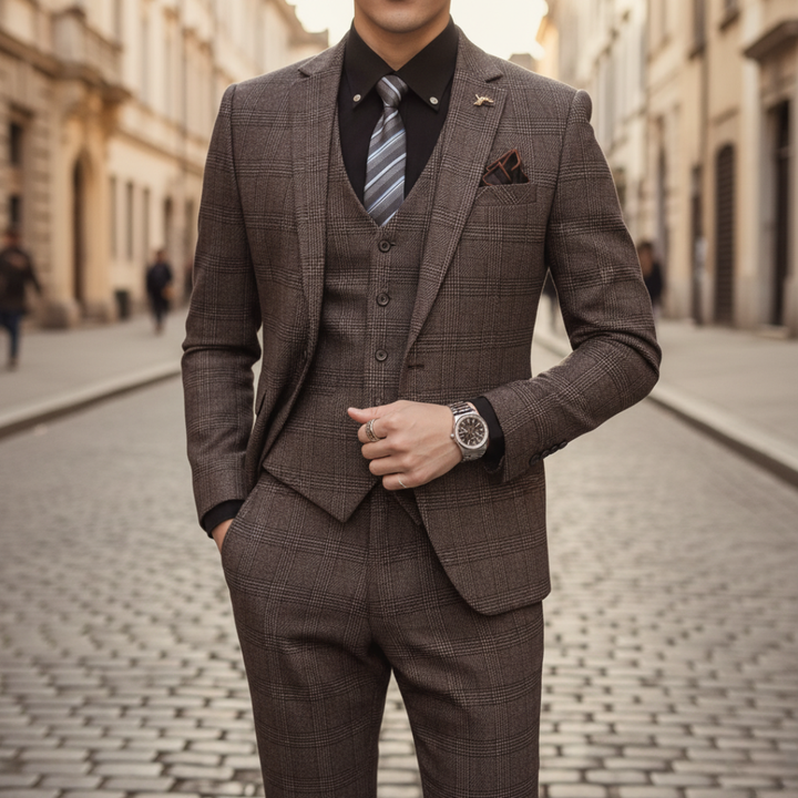 Herrenanzug 3-teilig aus kariertem Stoff