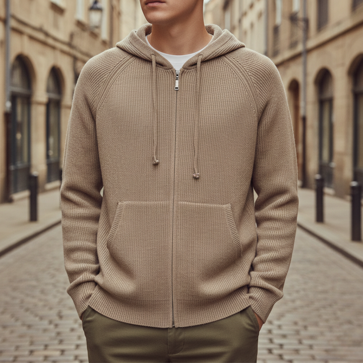 Cardigan Uomo con Cappuccio in Maglia Disponibile