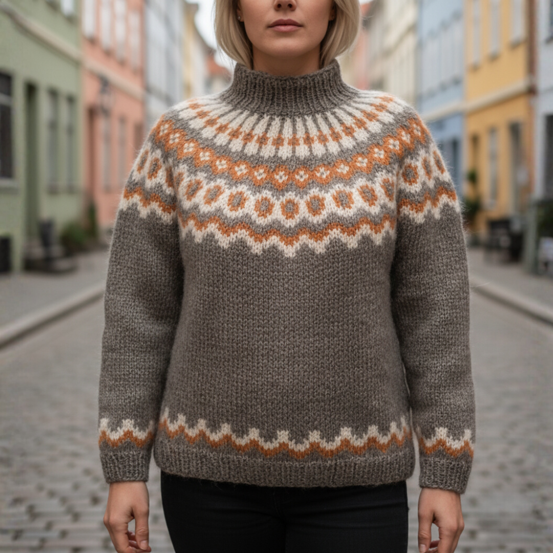 Maglione Donna Jacquard Invernale Collo Alto