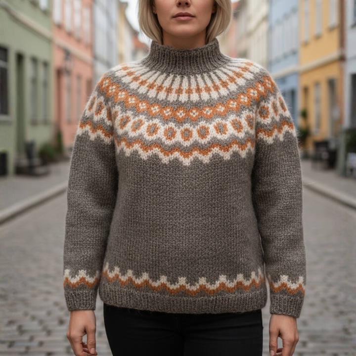 Maglione Donna Jacquard Invernale Collo Alto