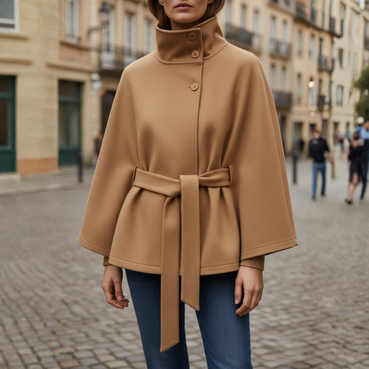 Cappotto Donna con Collo Alto e Cintura