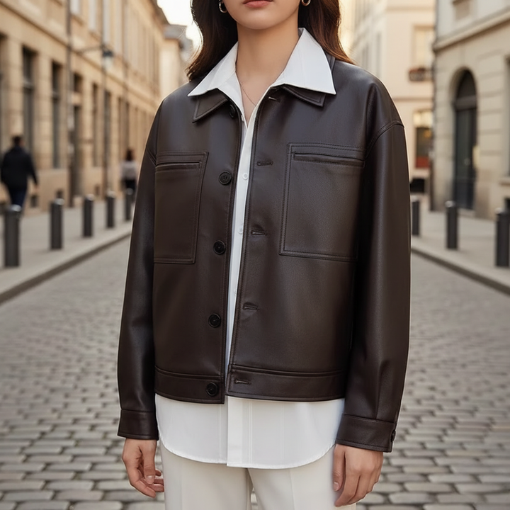 Giacca Donna Pelle Sintetica Bottoni