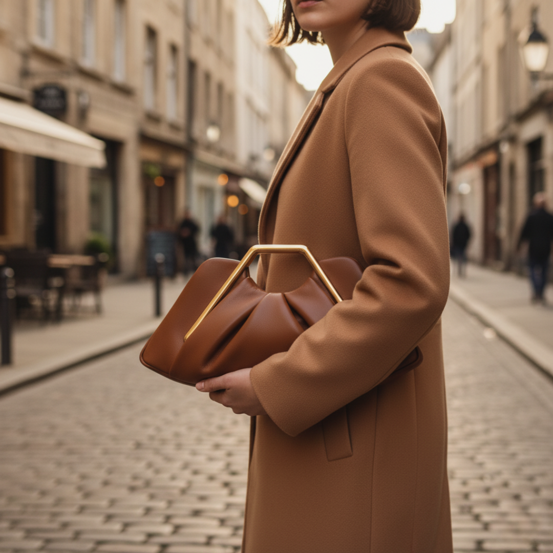 Borsa Donna con Manico Oro in Ecopelle