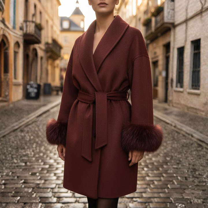 Cappotto Donna con Pelliccia Sintetica e Cintura