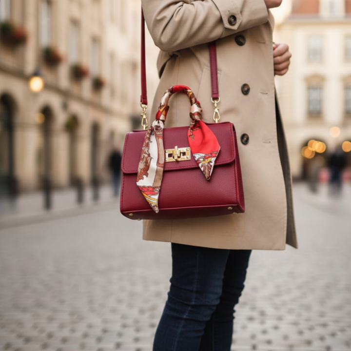 Women's Bag Faux Leather with Handle and Decorative Chain