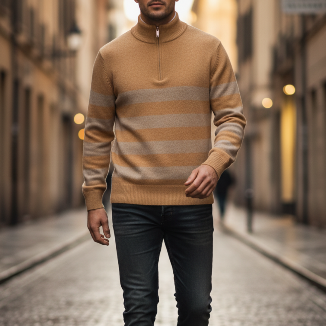 Maglione Uomo Mezza Zip a Strisce