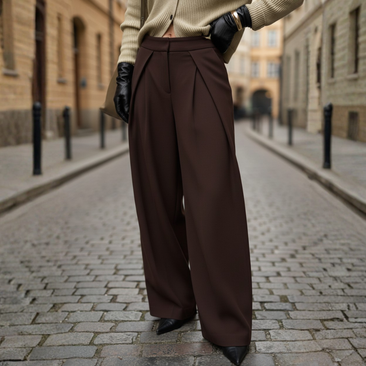 Pantaloni Donna Pleated Fascia Alta Tessuto