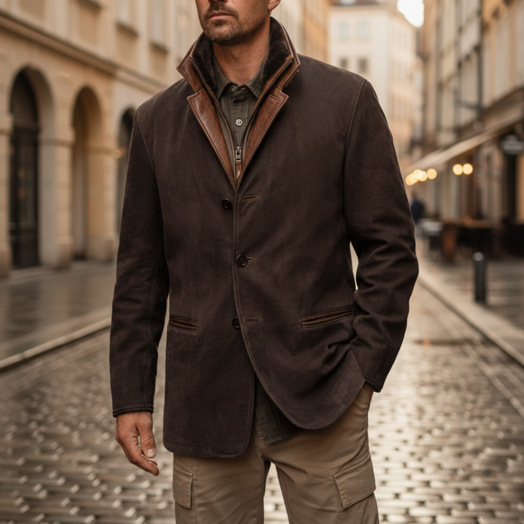 Giacca Uomo Invernale in Camoscio con Collo in Ecopelle