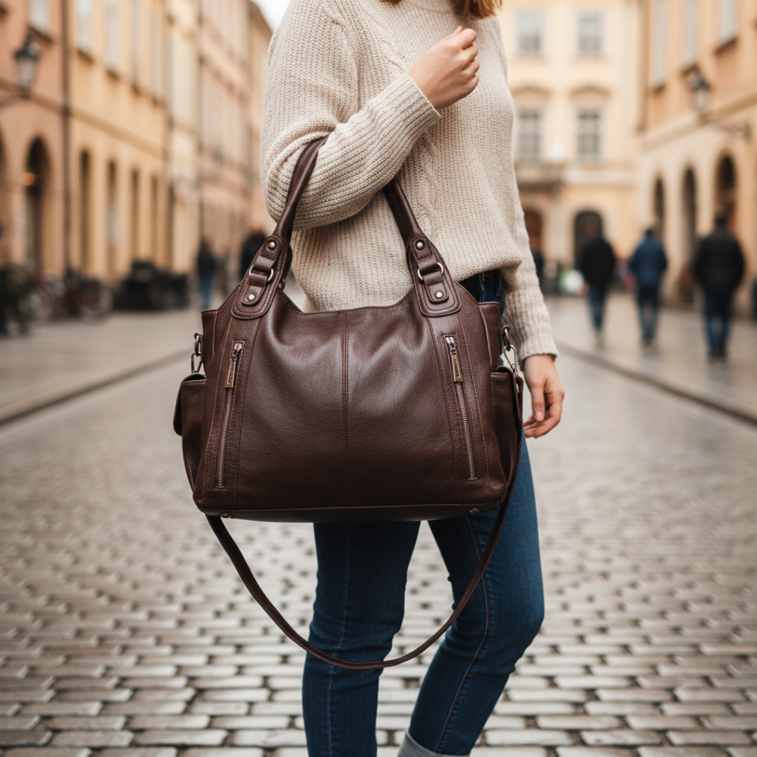 Large women's leather-effect shoulder bag