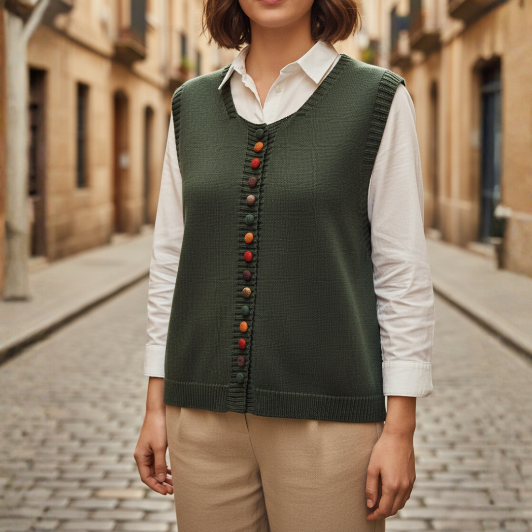 Gilet Maglia Donna Lana Acrilico Bottoni Colorati