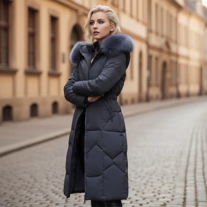 Damen Steppjacke mit Kapuze und Pelzkragen