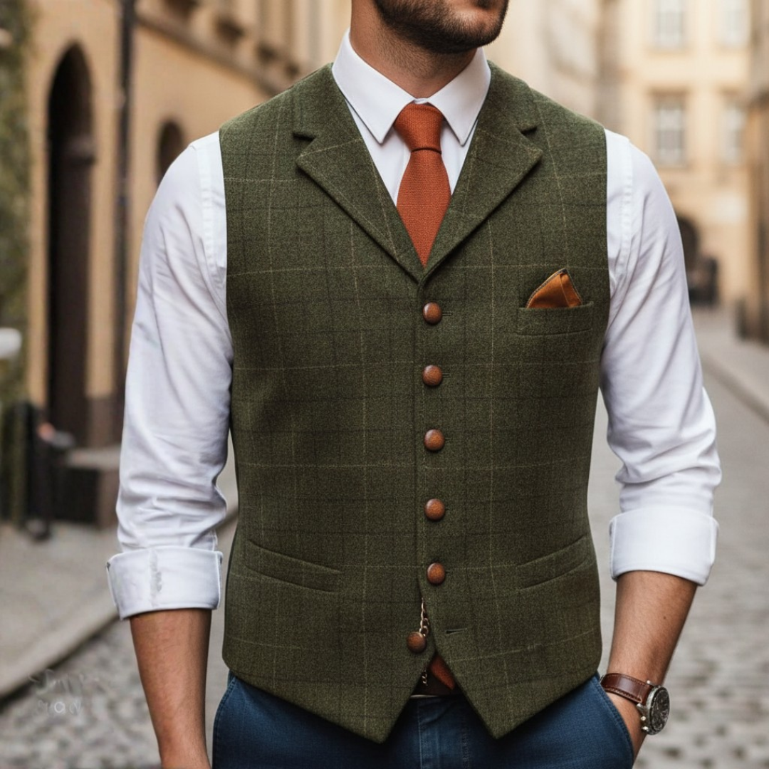 Uomo Gilet Monopetto Quadri Elegante