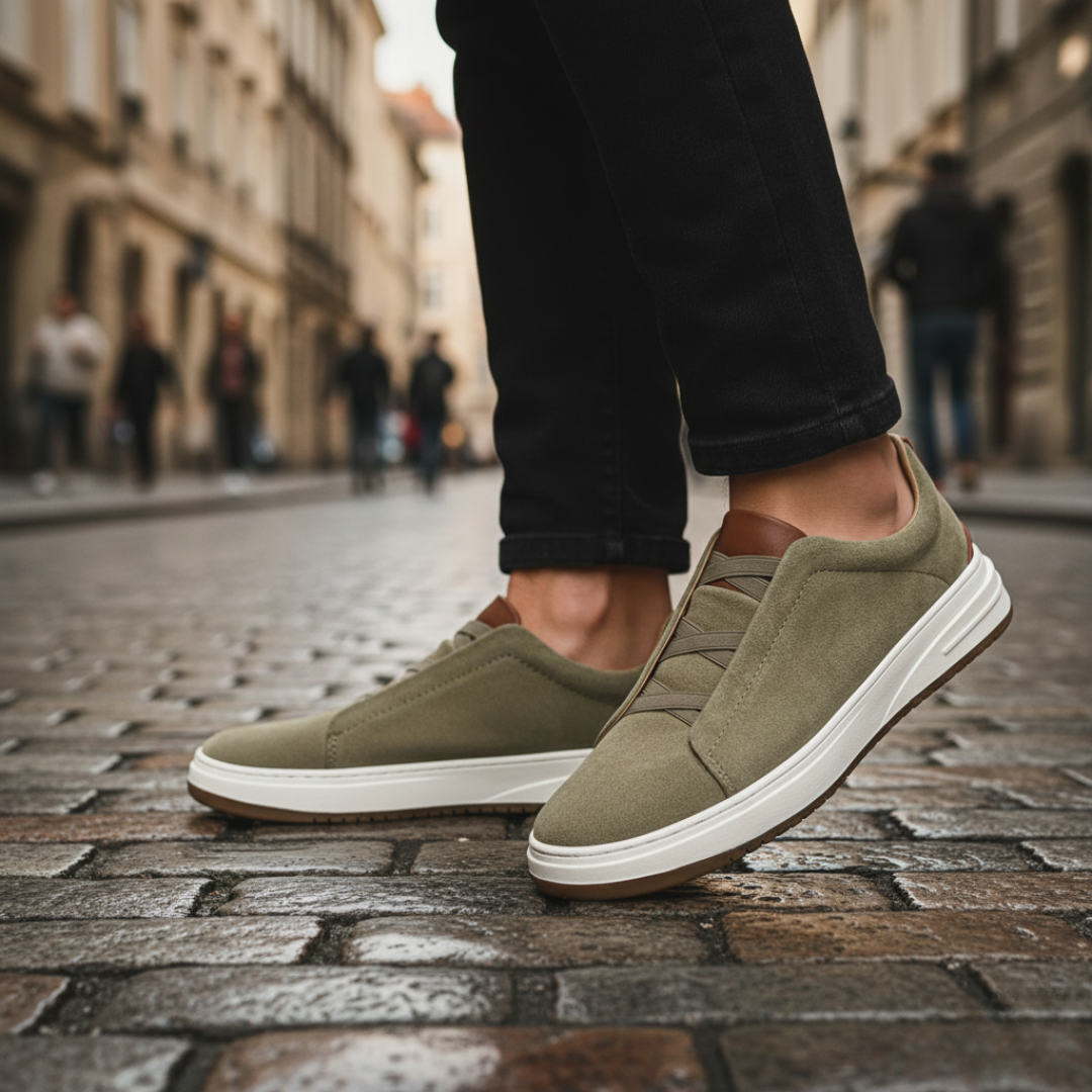 Scarpe Uomo in Tessuto con Suola Bianca